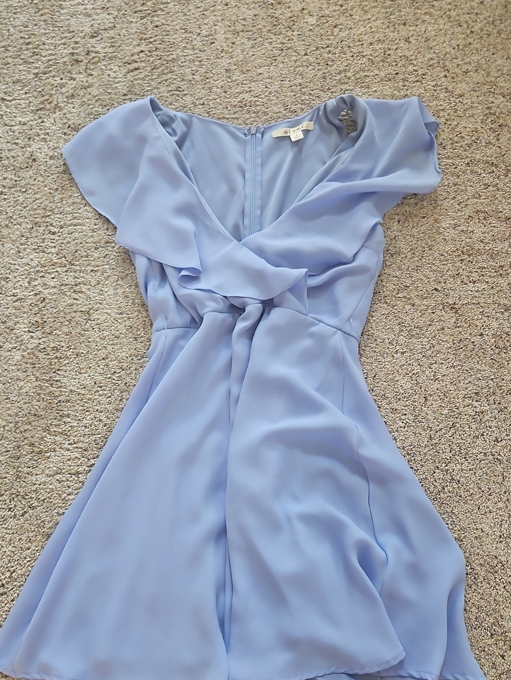 Maimi Light Blue Ruffle V-Neck Dress - (Brand)
